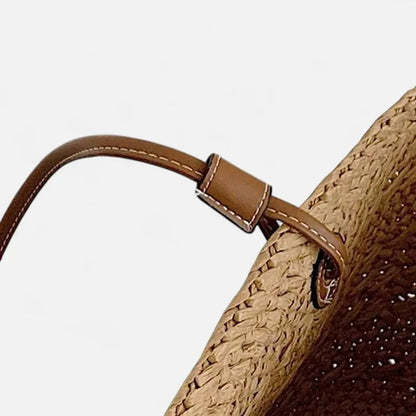 Grand sac à main cabas panier en paille double porté Marguerite