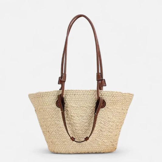 Grand sac à main cabas panier en paille double porté Louna