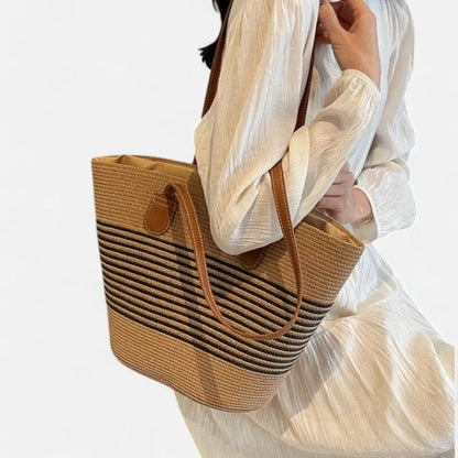 Grand sac à main cabas rayé en paille Aïna