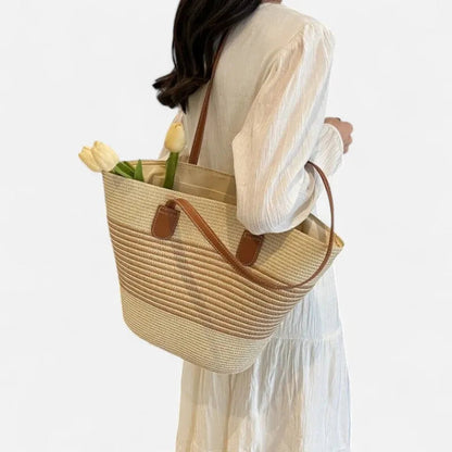 Grand sac à main cabas rayé en paille Aïna