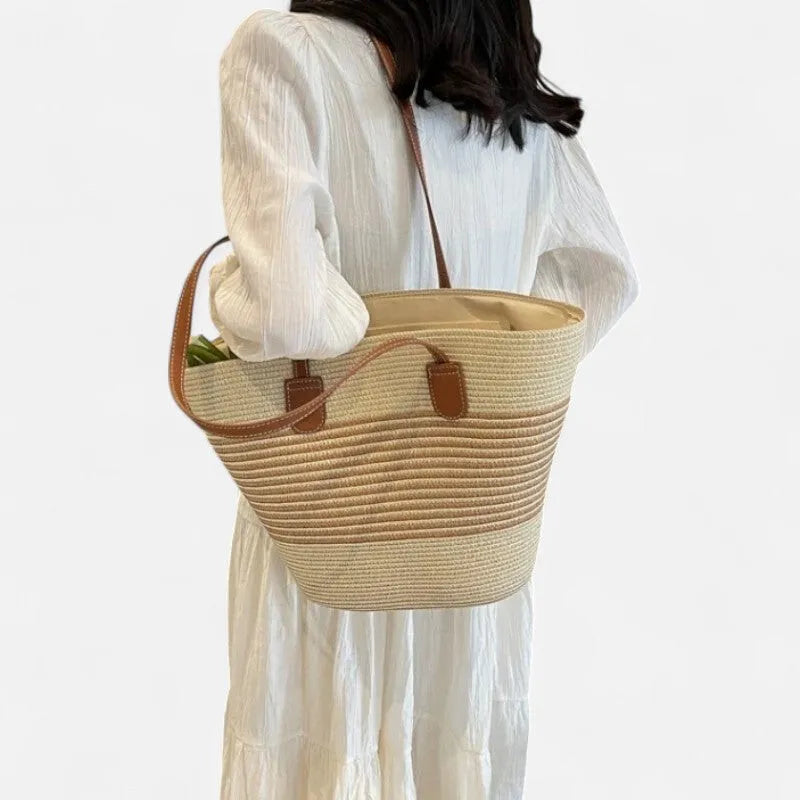 Grand sac à main cabas rayé en paille Aïna