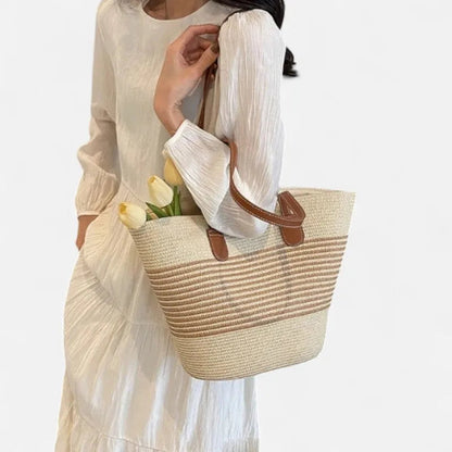 Grand sac à main cabas rayé en paille Aïna