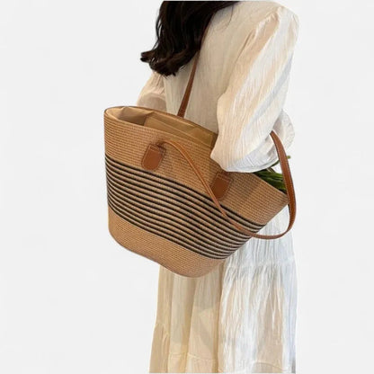 Grand sac à main cabas rayé en paille Aïna