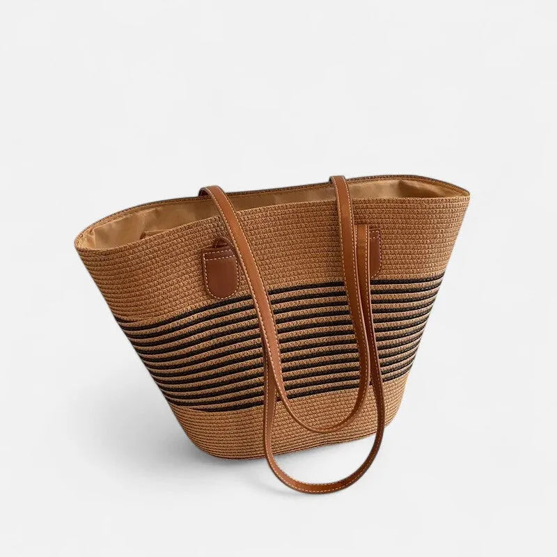 Grand sac à main cabas rayé en paille Aïna