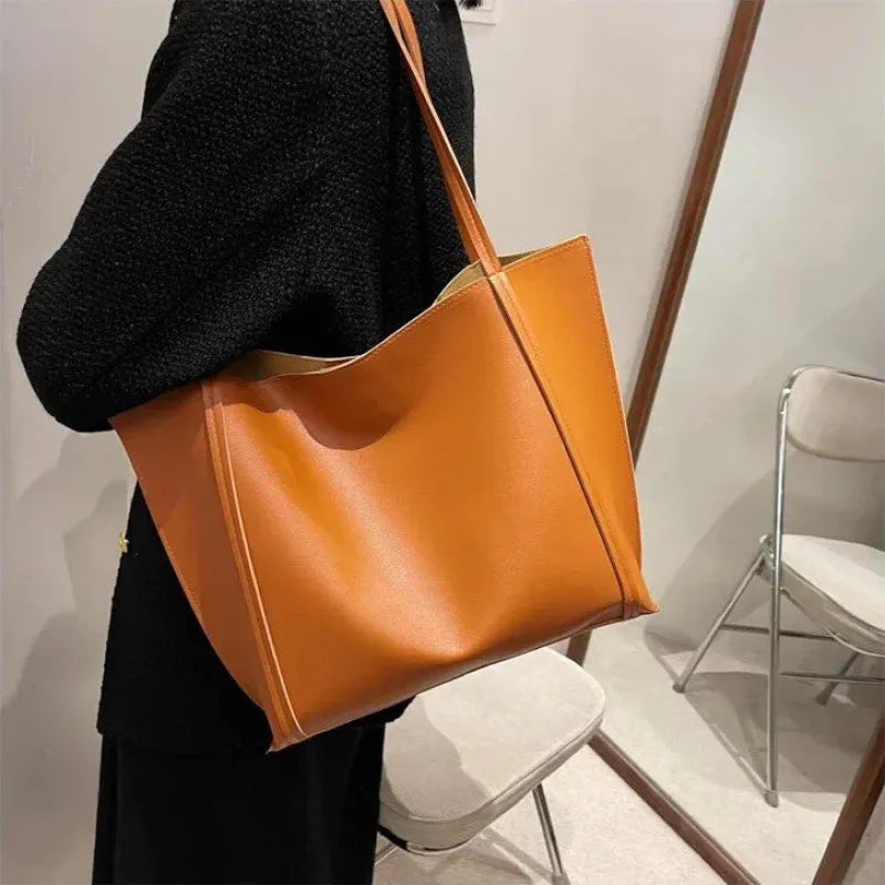 Grand sac à main cabas souple avec pochette assortie Amandine