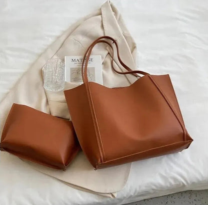 Grand sac à main cabas souple avec pochette assortie Amandine