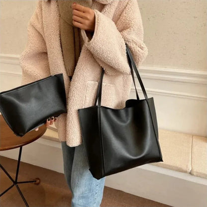 Grand sac à main cabas souple avec pochette assortie Amandine