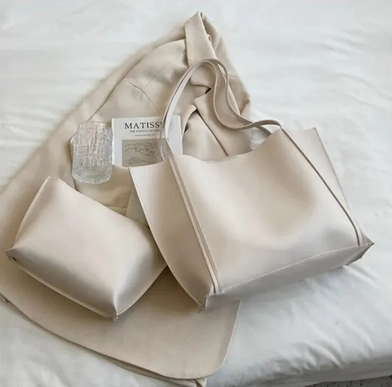 Grand sac à main cabas souple avec pochette assortie Amandine