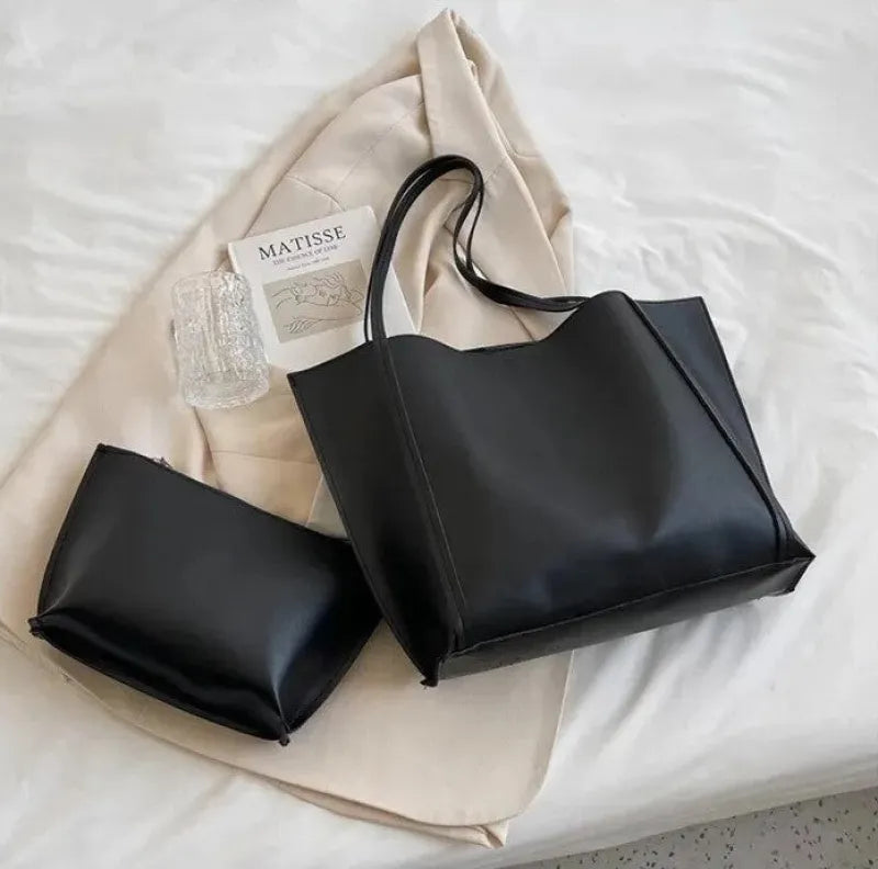 Grand sac à main cabas souple avec pochette assortie Amandine