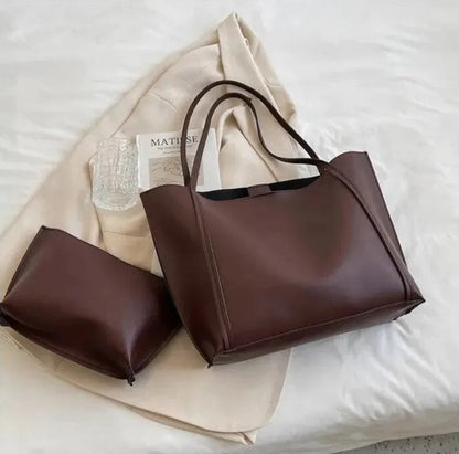 Grand sac à main cabas souple avec pochette assortie Amandine