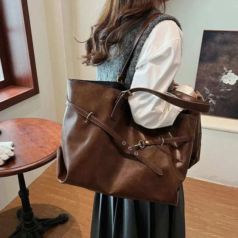 Grand sac à main cabas vintage de cours souple Brunehaut