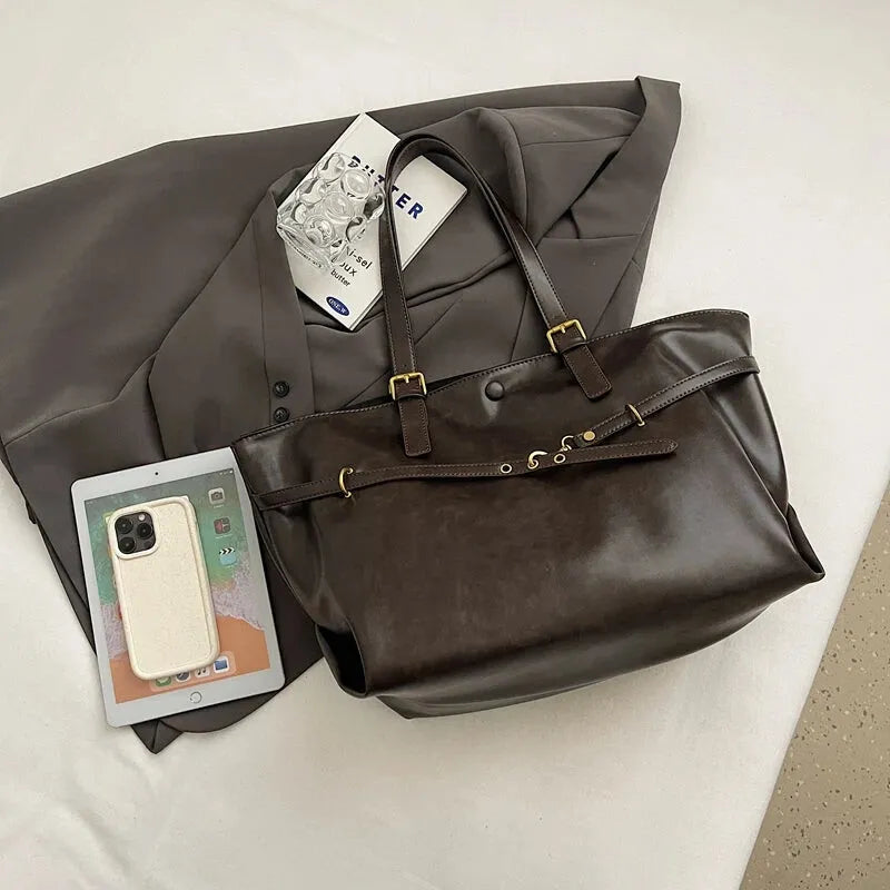 Grand sac à main cabas vintage de cours souple Brunehaut