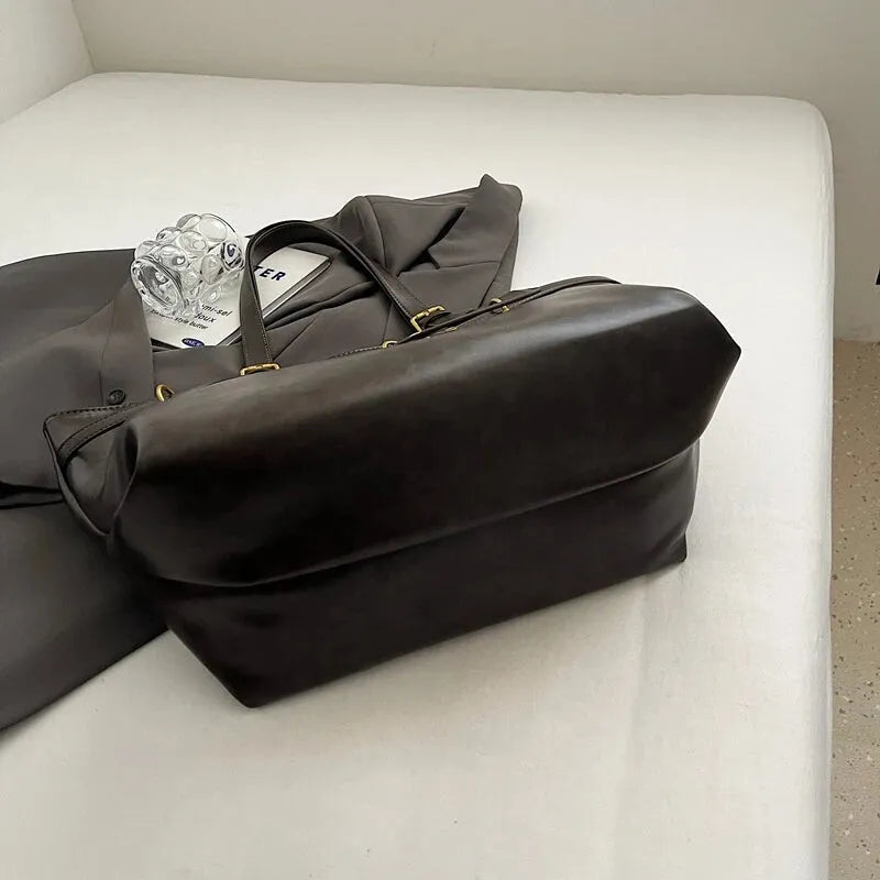 Grand sac à main cabas vintage de cours souple Brunehaut