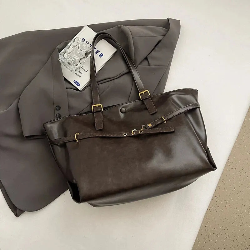 Grand sac à main cabas vintage de cours souple Brunehaut