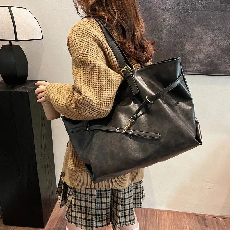 Grand sac à main cabas vintage de cours souple Brunehaut