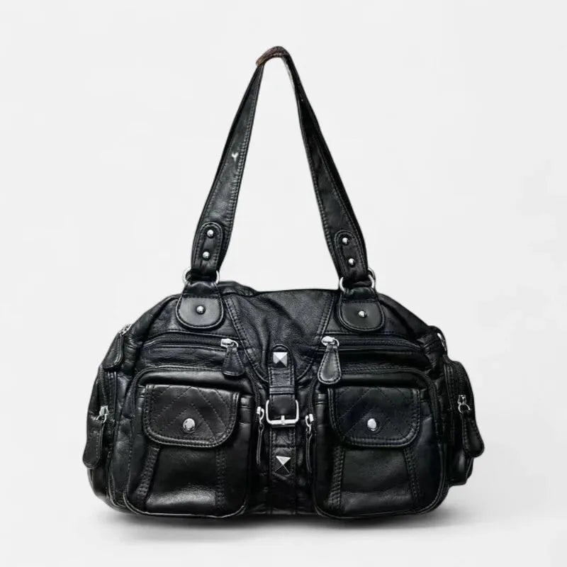 Grand sac à main de cours rétro multipoches à bandoulière Inès