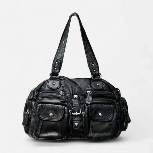 Grand sac à main de cours rétro multipoches à bandoulière Inès