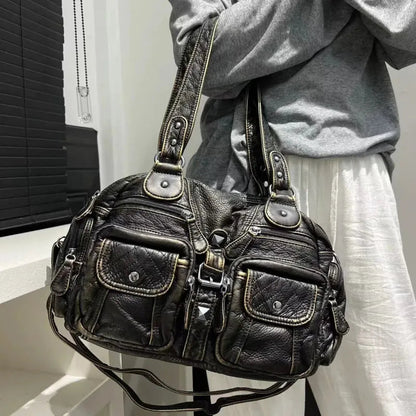 Grand sac à main de cours rétro multipoches à bandoulière Castille