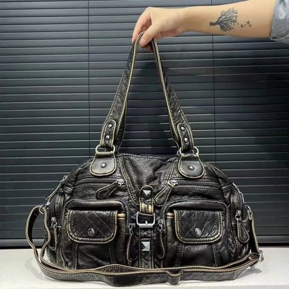 Grand sac à main de cours rétro multipoches à bandoulière Castille