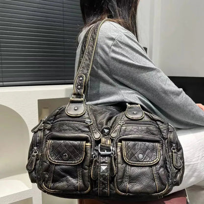 Grand sac à main de cours rétro multipoches à bandoulière Castille