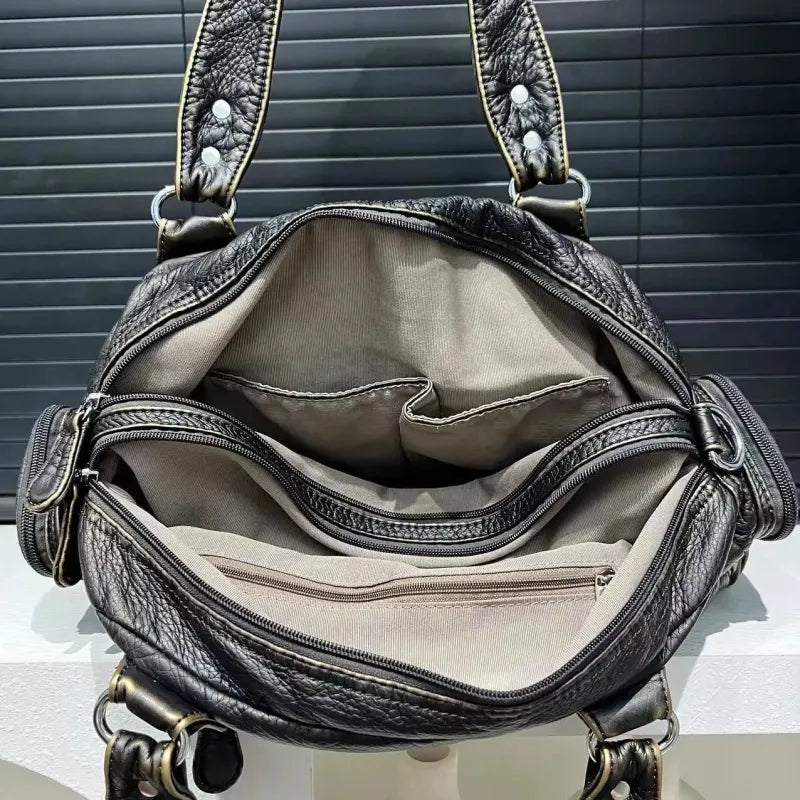 Grand sac à main de cours rétro multipoches à bandoulière Castille