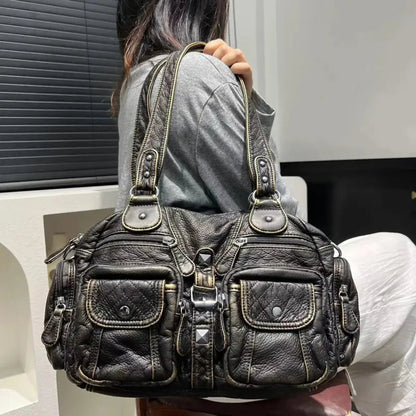 Grand sac à main de cours rétro multipoches à bandoulière Castille