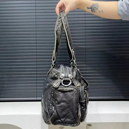 Grand sac à main de cours rétro multipoches à bandoulière Castille