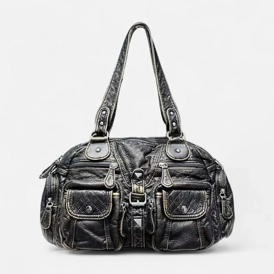 Grand sac à main de cours rétro multipoches à bandoulière Romy