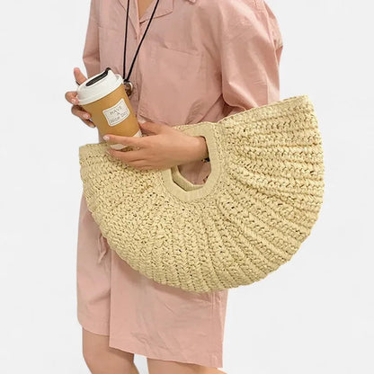 Grand sac à main demi-lune en paille Naïa