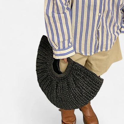 Grand sac à main demi-lune en paille Naïa