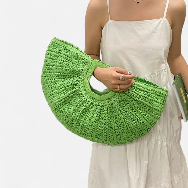 Grand sac à main demi-lune en paille Naïa