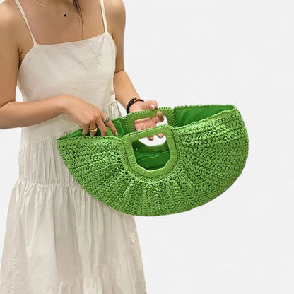 Grand sac à main demi-lune en paille Naïa