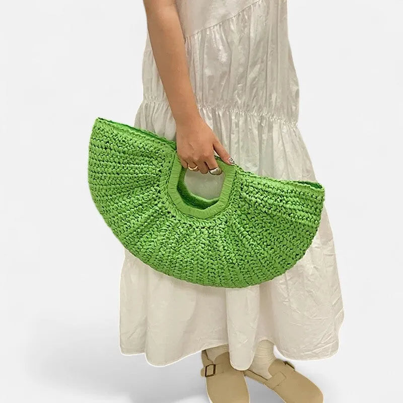 Grand sac à main demi-lune en paille Naïa