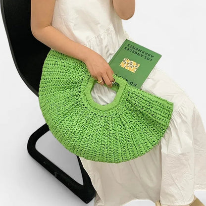 Grand sac à main demi-lune en paille Naïa