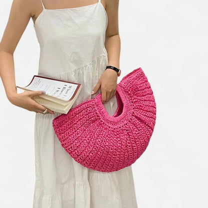 Grand sac à main demi-lune en paille Naïa