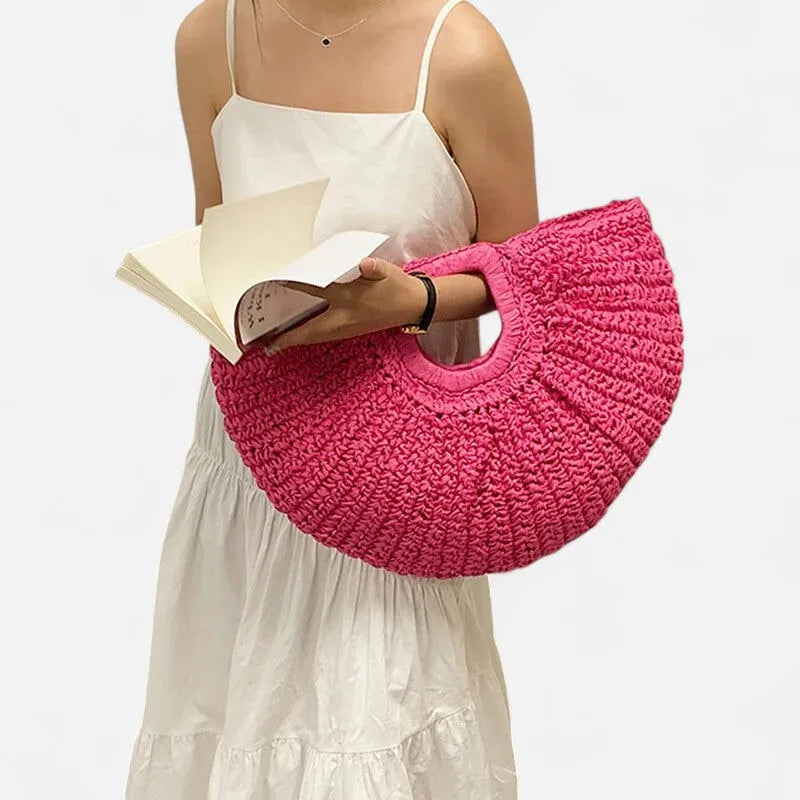 Grand sac à main demi-lune en paille Naïa