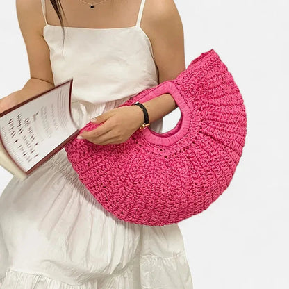 Grand sac à main demi-lune en paille Naïa