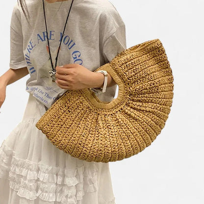 Grand sac à main demi-lune en paille Naïa