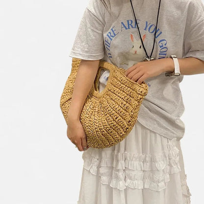 Grand sac à main demi-lune en paille Naïa