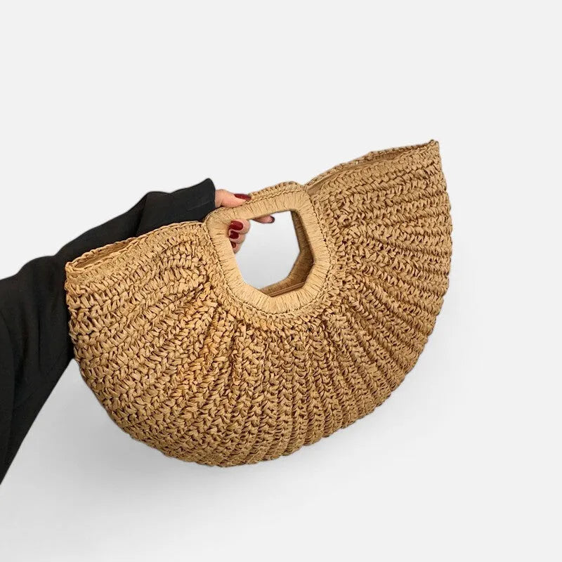 Grand sac à main demi-lune en paille Naïa