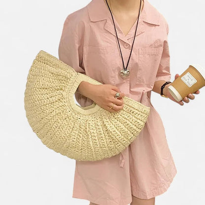 Grand sac à main demi-lune en paille Naïa
