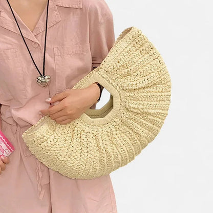 Grand sac à main demi-lune en paille Naïa
