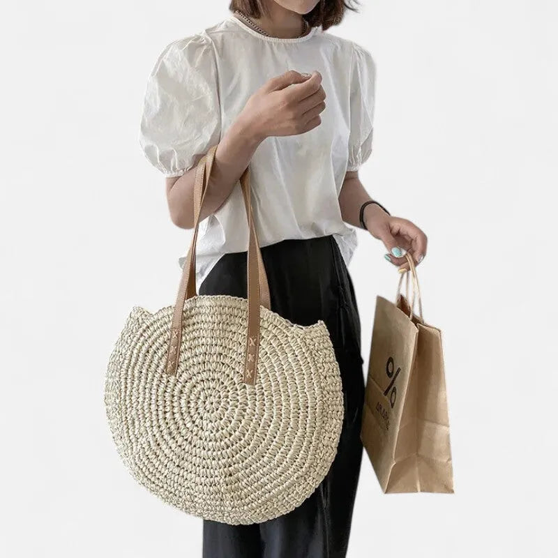 Grand sac à main rond en paille Maëva