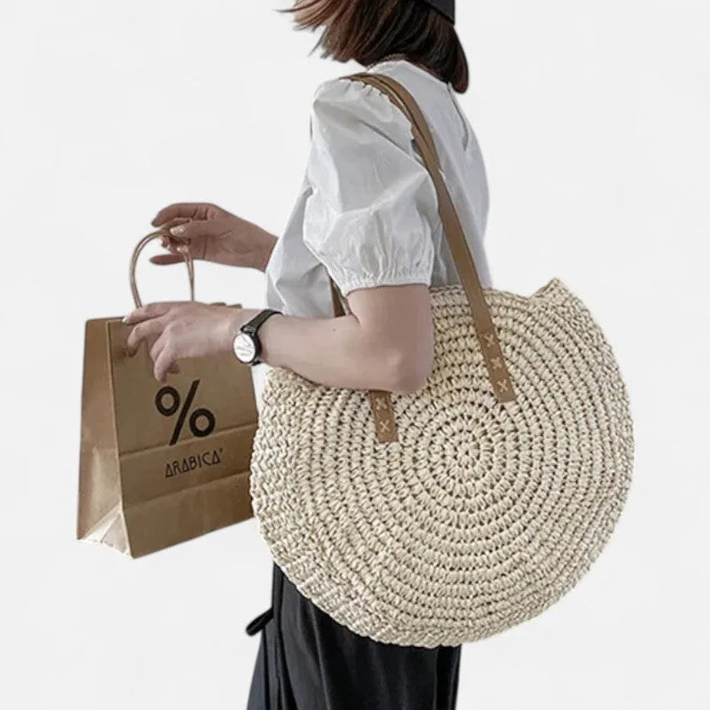 Grand sac à main rond en paille Maëva