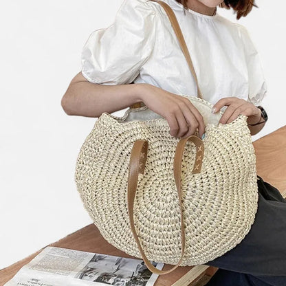 Grand sac à main rond en paille Maëva