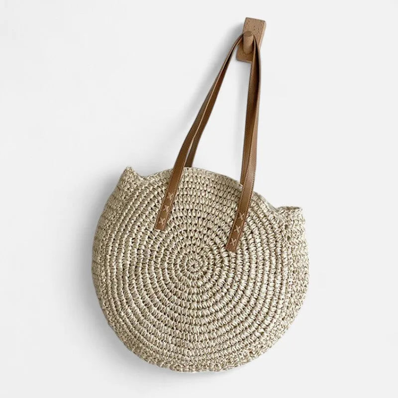 Grand sac à main rond en paille Maëva