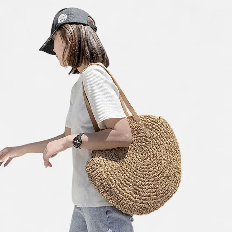 Grand sac à main rond en paille Maëva