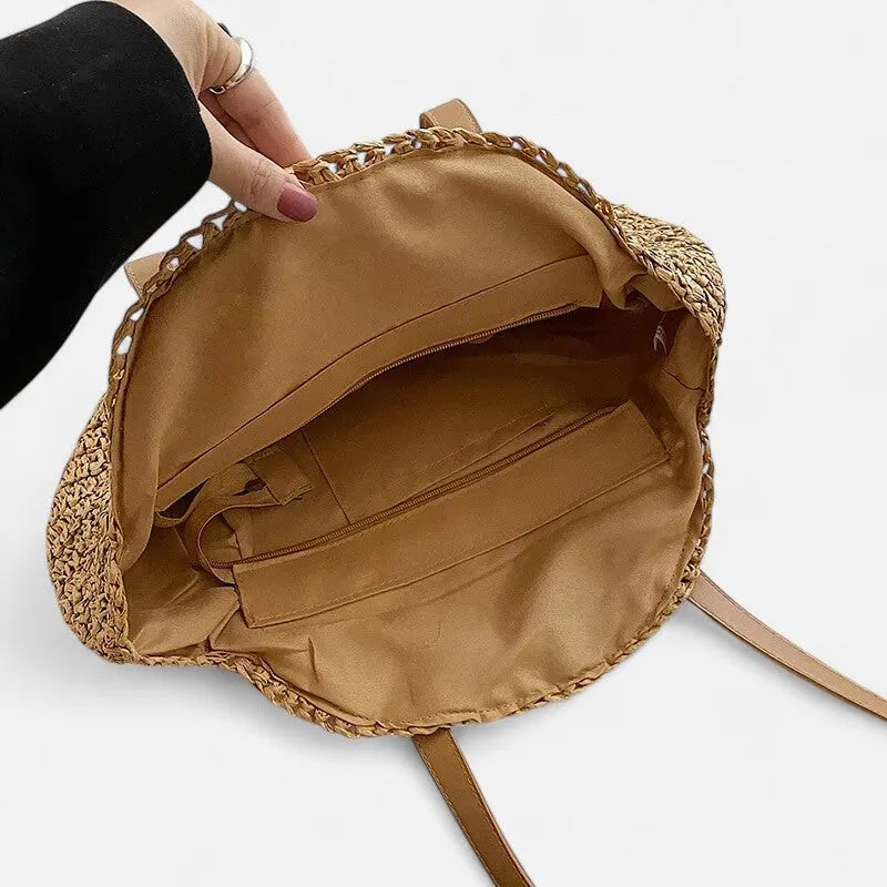 Grand sac à main rond en paille Maëva