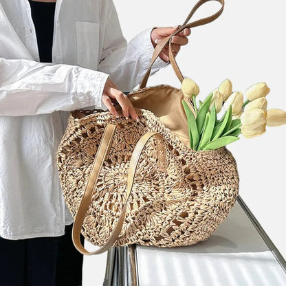 Grand sac à main rond en paille Thaïs