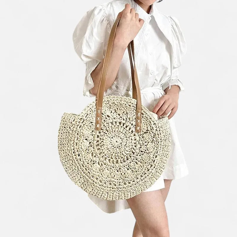 Grand sac à main rond en paille Thaïs